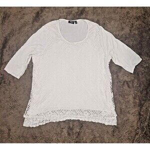 Onque Casuals Women’s Plus Size 3X White Eyelet Net Floral Boho Lined Beachy Top